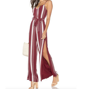 Lovers + Friends Charisma Burgundy Stripe Split Leg Spaghetti Strap Jumpsuit 🗣